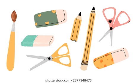 Clerical tools for school and office set. Vector illustration in hand-drawing style. Hand draw illustration