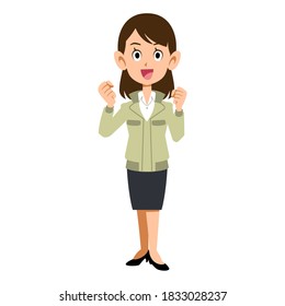 A clerical woman wearing work clothes that poses guts