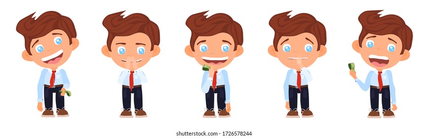 clerk with a bundle of money in a tie. character selection vector