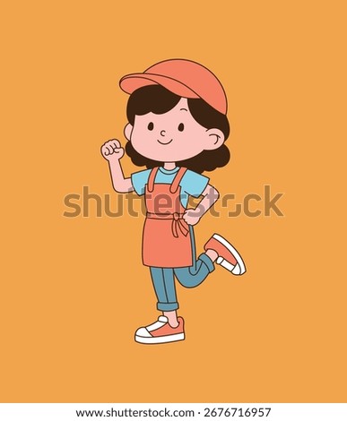 Clerk character with a hat and an apron. Minimal line illustration design.