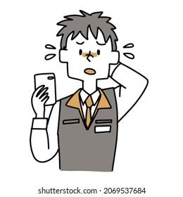  Un empleado en una tienda minorista de electrónica de consumo que está apurado por mostrar su smartphone