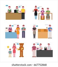 Clerk and guest character vector illustration flat design