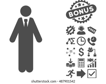 Clerk icon with bonus design elements. Vector illustration style is flat iconic symbols, gray color, white background.