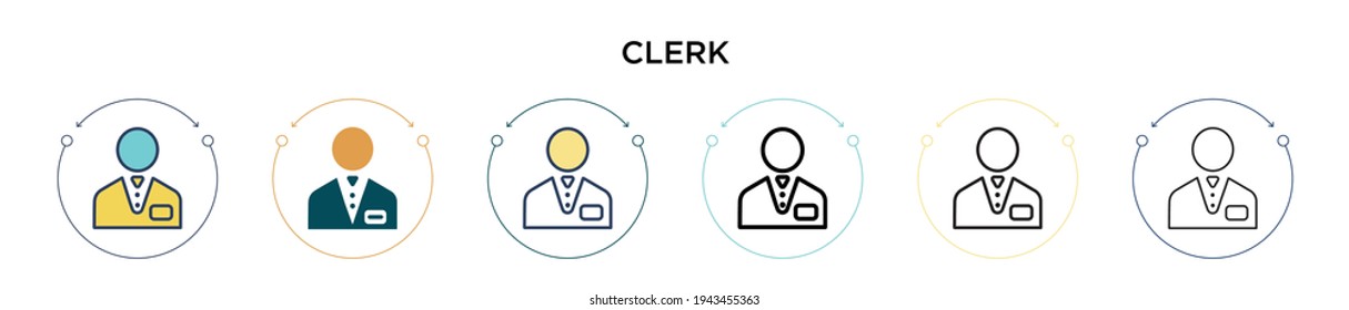 Clerk icon in filled, thin line, outline and stroke style. Vector illustration of two colored and black clerk vector icons designs can be used for mobile, ui, web