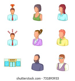 Clerk icons set. Cartoon set of 9 clerk vector icons for web isolated on white background