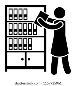 
A clerk in a office is recording data in files 

