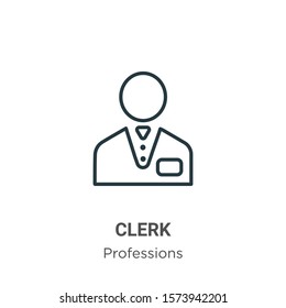 Clerk Outline Vector Icon. Thin Line Black Clerk Icon, Flat Vector Simple Element Illustration From Editable Professions Concept Isolated On White Background