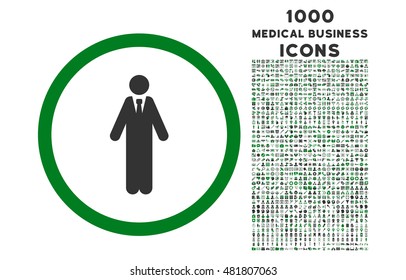 Clerk rounded vector bicolor icon with 1000 medical business icons. Set style is flat pictograms, green and gray colors, white background.