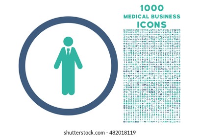 Clerk rounded vector bicolor icon with 1000 medical business icons. Set style is flat pictograms, cobalt and cyan colors, white background.