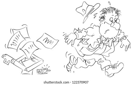 Clerk running in a hurry
