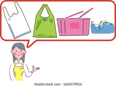 Clerk and shopping bag illustration
