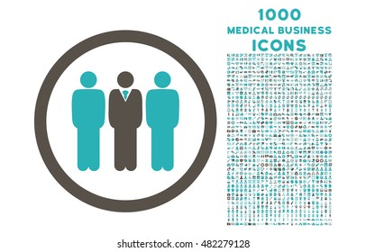 Clerk Staff rounded vector bicolor icon with 1000 medical business icons. Set style is flat pictograms, grey and cyan colors, white background.