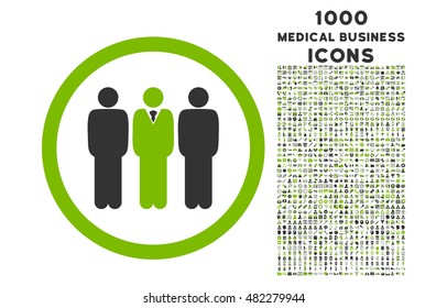 Clerk Staff rounded vector bicolor icon with 1000 medical business icons. Set style is flat pictograms, eco green and gray colors, white background.