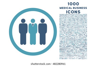 Clerk Staff rounded vector bicolor icon with 1000 medical business icons. Set style is flat pictograms, cyan and blue colors, white background.
