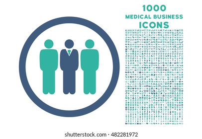 Clerk Staff rounded vector bicolor icon with 1000 medical business icons. Set style is flat pictograms, cobalt and cyan colors, white background.