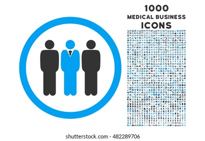 Clerk Staff rounded vector bicolor icon with 1000 medical business icons. Set style is flat pictograms, blue and gray colors, white background.