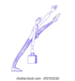Clerk with a suitcase walks forward