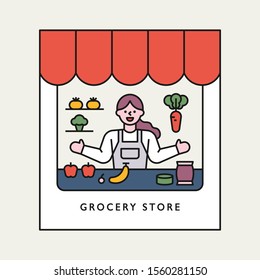 The clerk of the vegetable shop. flat design style minimal vector illustration.