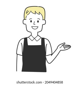  A clerk wearing an apron that guides you