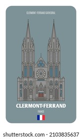 Catedral de Clermont-Ferrand, Francia. Símbolos arquitectónicos de las ciudades europeas. Vector colorido 