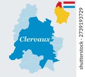 Clervaux Luxembourg Map and Flag - Commune Capital, Ardennes Region and Castle Town Vector Outline
