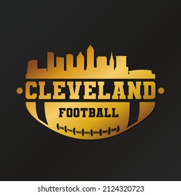 Cleveland American Football Gold Skyline City Silhouette Vector. Golden Design Style Icon Symbols. Sport America Ball.