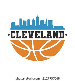 Cleveland Basketball Skyline City Silhouette Vector. Basket Design Style Icon Symbols. Sport America Ball.