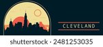 Cleveland city retro style vector banner with skyline, cityscape. USA Ohio state vintage horizontal illustration. United States of America travel layout for web presentation, header, footer