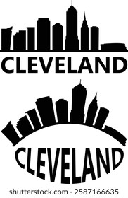 Cleveland city skyline silhouette. Cleveland Ohio city sign. Landscape City Design. flat style.