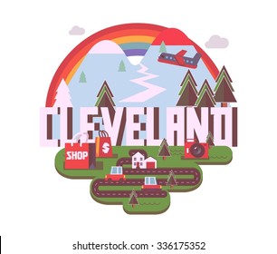 Cleveland destination brand logo. vector cartoon