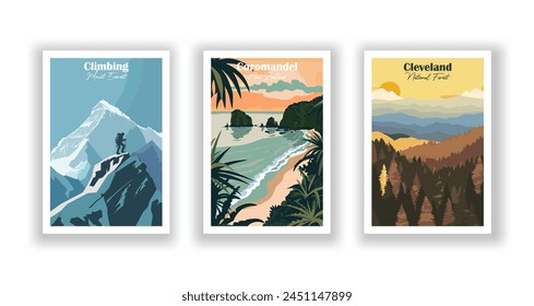 Cleveland National, Forest, Climbing, Mount ,Everest, Coromandel, New Zealand - Vintage travel poster. Vector illustration. High quality prints