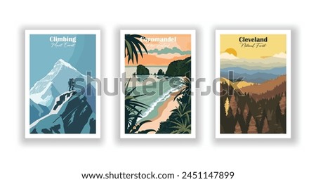 Cleveland National, Forest, Climbing, Mount ,Everest, Coromandel, New Zealand - Vintage travel poster. Vector illustration. High quality prints