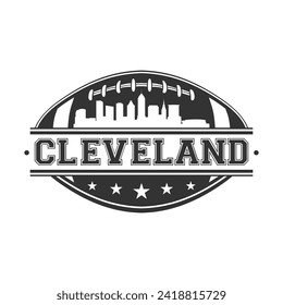 Cleveland, OH, USA American Football Skyline City Silhouette Vector. Design Style Icon Symbols. Sport America Ball.