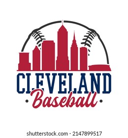 Cleveland, OH, USA Baseball Skyline City Silhouette Vector. Softball Design Style Icon Symbols. Sport America Ball.