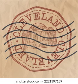 Cleveland, OH, USA Stamp City Travel Passport. Design Retro Symbol Country. Old Vintage Postmark.