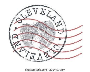 Cleveland, OH, USA Stamp Map Postal. Silhouette Seal Roads and Streets. Passport Round Design. Vector Icon. Design Retro Travel National Symbol.