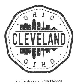 Cleveland, OH, USA Stamp Skyline Postmark. Silhouette Postal Passport. City Round Vector Icon. Vintage Postage Design.