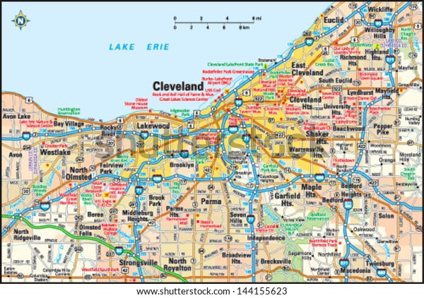 Cleveland Ohio Area Map Stock Vector Royalty Free 144155623
