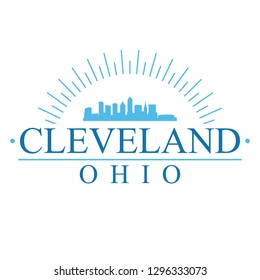 Cleveland Ohio. Banner Design. City Skyline. Silhouette Vector. Famous Monuments.