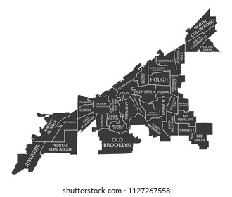Cleveland Ohio city map USA labelled black illustration