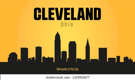 Cleveland Ohio city silhouette and yellow background