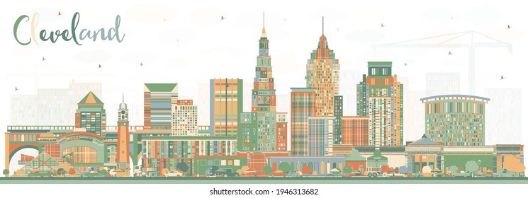 Cleveland Ohio City Skyline with Color Buildings. Vector Illustration. Cleveland USA Cityscape with Landmarks. Business Travel and Tourism Concept with Modern Architecture.