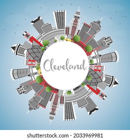 Cleveland Ohio City Skyline with Color Buildings, Blue Sky and Copy Space. Vector Illustration. Cleveland USA Cityscape with Landmarks. Business Travel and Tourism Concept with Modern Architecture.