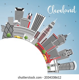 Cleveland Ohio City Skyline with Color Buildings, Blue Sky and Copy Space. Vector Illustration. Cleveland USA Cityscape with Landmarks. Business Travel and Tourism Concept with Modern Architecture.