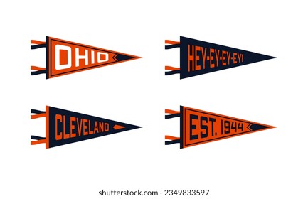 Cleveland, Ohio Football Pennant Flags Set. Vector Football pendant Icons. University USA Sport flag, isolated