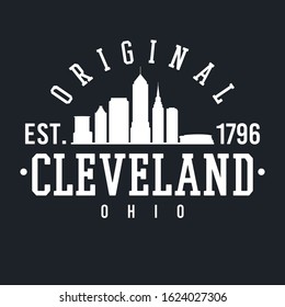 Cleveland Ohio Skyline Original. Logotype Sports College University. Illustration Design Vector. 