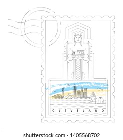 Cleveland, Ohio skyline stamp vector illustration and typography design 