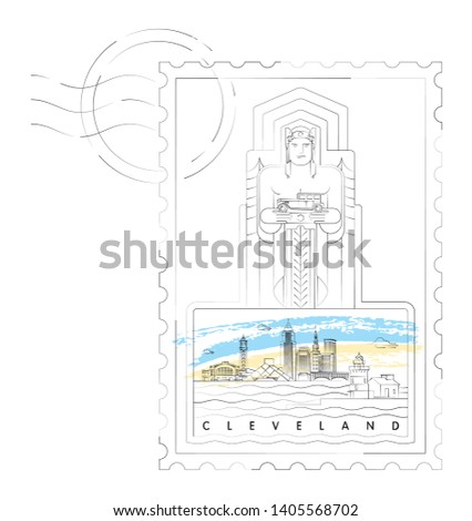 Cleveland, Ohio skyline stamp vector illustration and typography design 