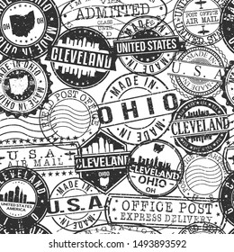 Cleveland Ohio Stamps. City Stamp Vector Art. Postal Passport Travel. Design Set Pattern.