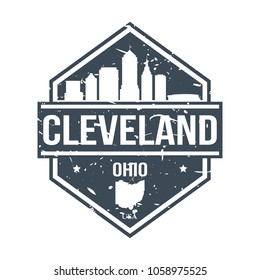 Cleveland Ohio Travel Stamp Icon Skyline City Design Badge. Seal Passport Vector.